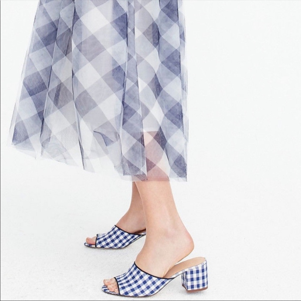 J Crew Gingham block heel mule Never Worn